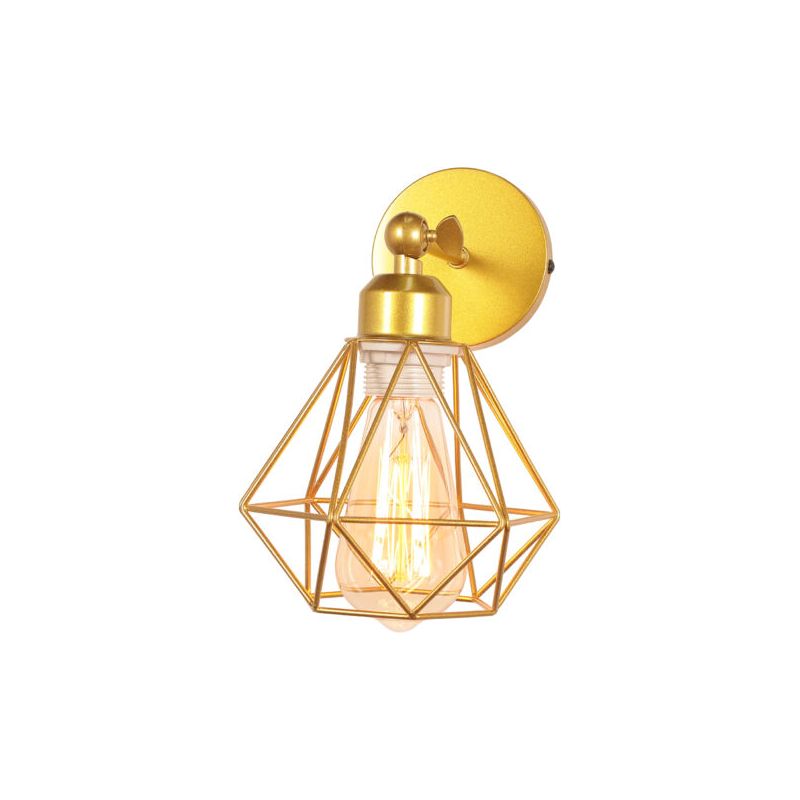 Retro-wandleuchte, Moderne E27-wandlampe, Verstellbarer Winkel (gold), Wandleuchte Mit Metallkäfig, Innenbeleuchtung