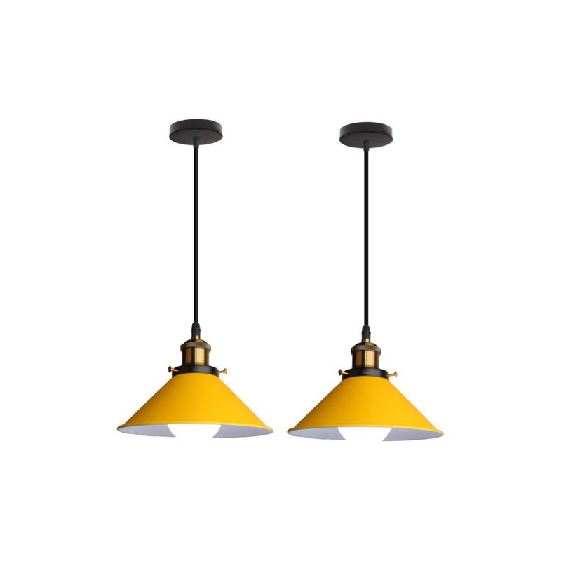 (2 Stück) Retro-pendelleuchte, Vintage-gelber Kronleuchter, Ø 22 Cm, Industrielle Deckenleuchte, Moderne Hängelampe Für Restaurant, Loft, Küche, Café, E27