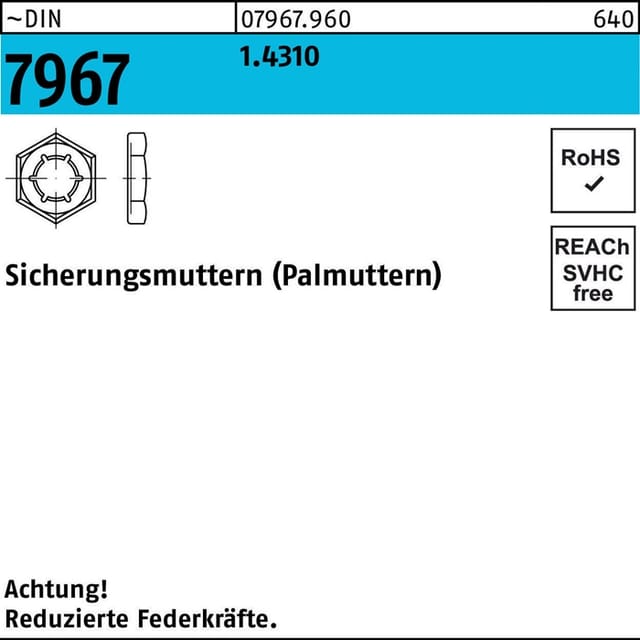 Sicherungsmuttern (PAL-Muttern), DIN 7967 Edelstahl 1.4310 blank M12