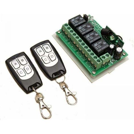 Télécommande 433 Mhz - 4 Canaux - Récepteur Rf 12 V - Pour Porte De Garage Portail Alarme - 2 Émetteurs + 1 Récepteur