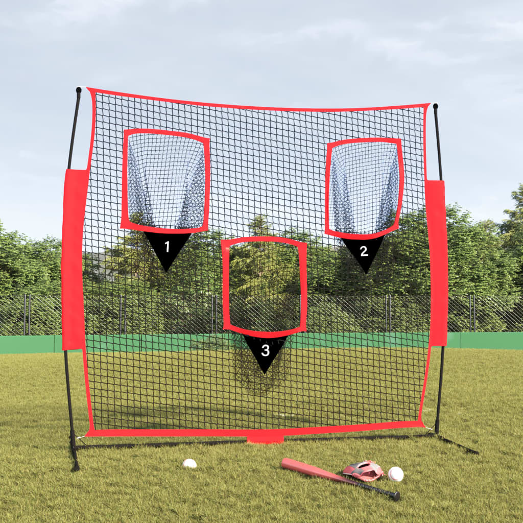 Baseball-netz Tragbar Schwarz Und Rot 183x105x183 Cm Polyester