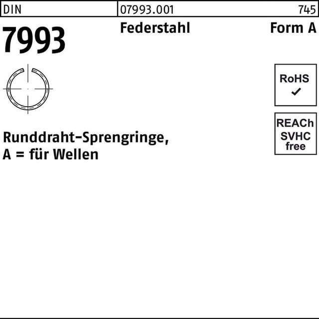 Runddraht-Sprengringe, DIN 7993 Federstahl blank Form A 70mm
