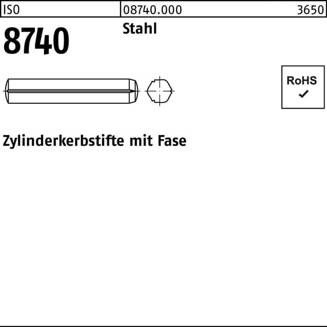 Zylinderkerbstift mit Fase ISO 8740 Stahl blank ø10 x 60mm