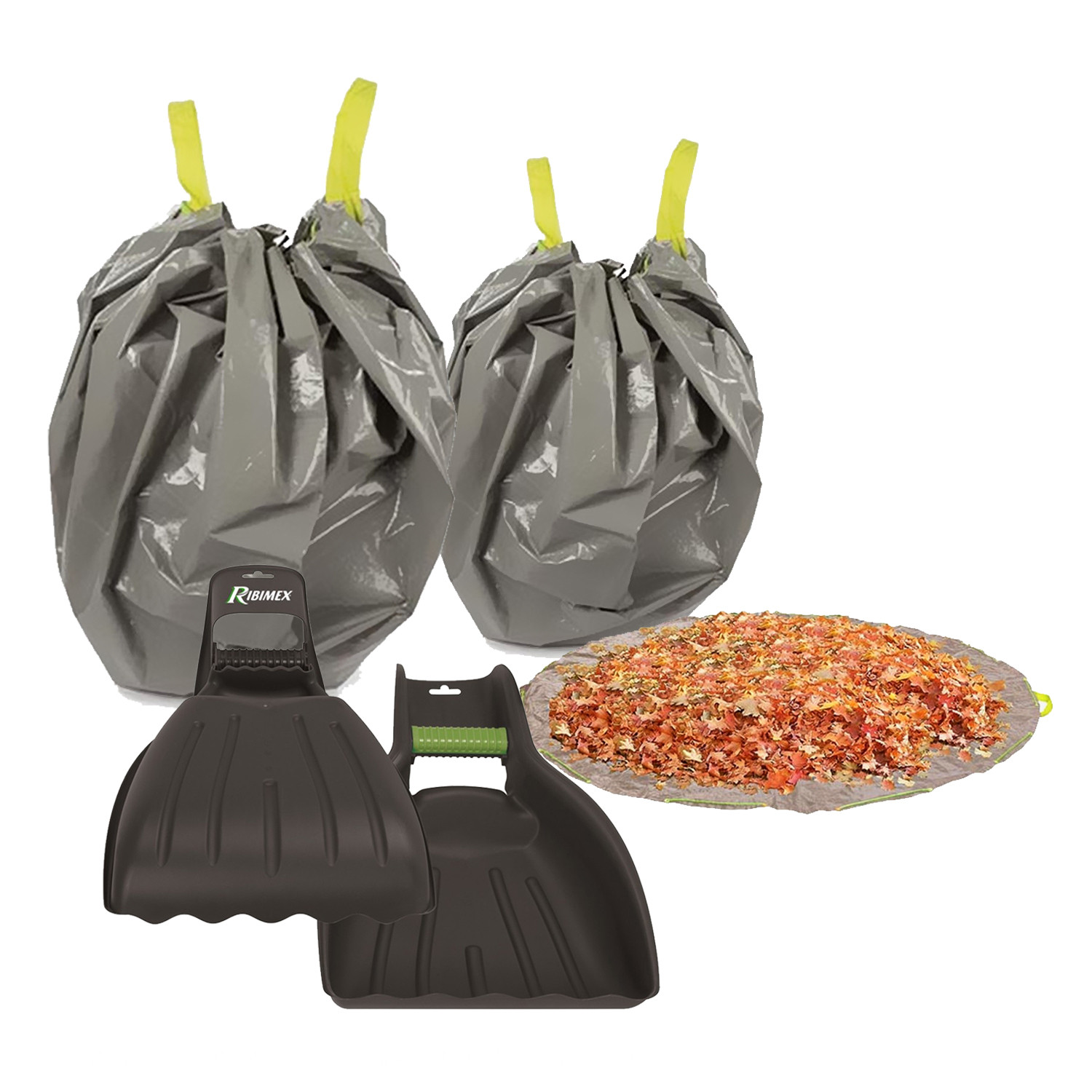 Ramasse Feuilles Manuel Par Deux Avec Lot De 2 Sacs De Jardin - Utra Résistant - Polyéthylène - 130 L