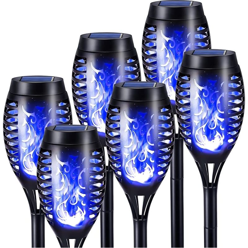 Vuszr Solarleuchten Für Außen Garten 6 Stück Solar Fackel Gartenfackeln Mit Blaue Realistischer Flammeneffekt, Ip65 Wasserdicht Solarlampe Für Außen, Hinterhöfe, Gärten, Rasen Halloween Dekoration