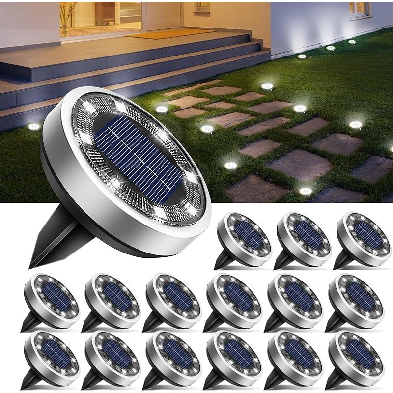 Vuszr 16 Stück Solar Bodenleuchten Aussen, 8 Led Gartenbeleuchtung Solar Ip65 Wasserdichte Boden Solarleuchten, Solarlampen Für Außen Garten Rasen Auffahrt Gehweg Patio, Kaltes Weiß