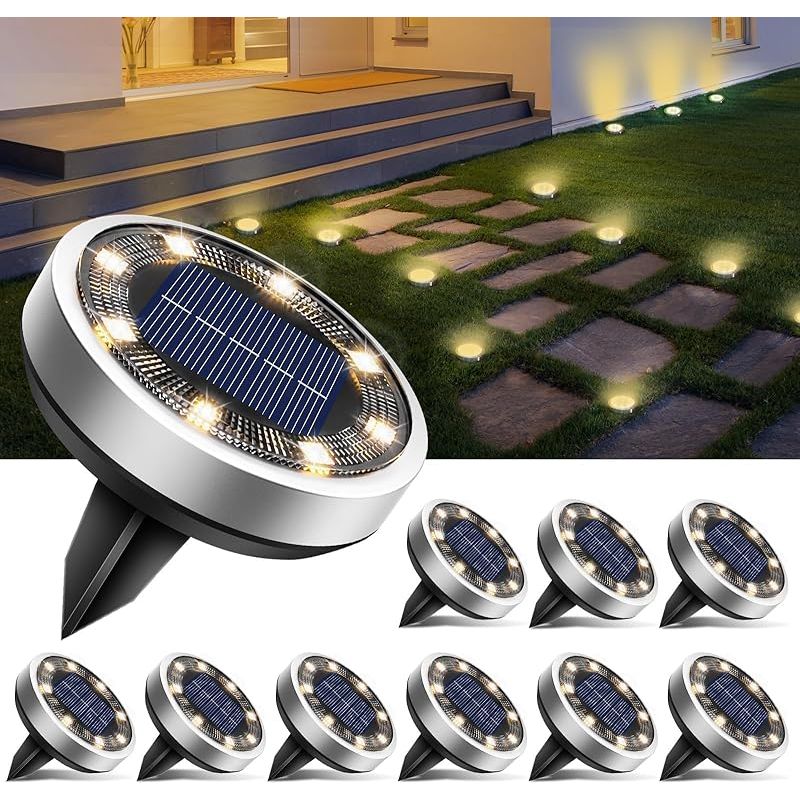 Vuszr 10 Stück Solar Bodenleuchten Aussen, 8 Led Gartenbeleuchtung Solar Wasserdicht Boden Solarleuchten, Solarlampen Für Außen Garten Rasen Auffahrt Gehweg Patio, Warmes Weiß