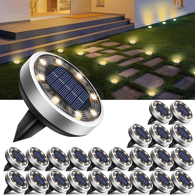 Vuszr 24 Stück Solar Bodenleuchten Aussen, 8 Led Gartenbeleuchtung Solar Wasserdicht Boden Solarleuchten, Solarlampen Für Außen Garten Rasen Auffahrt Gehweg Patio, Warmes Weiß
