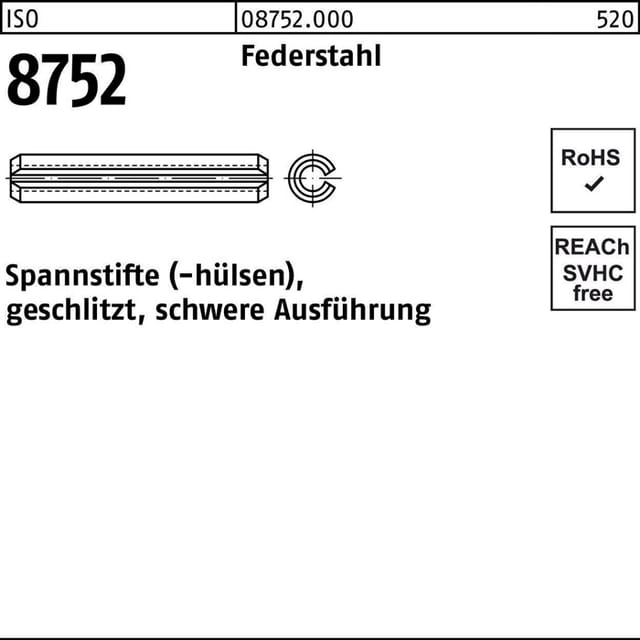 Spannstift, geschlitzt, schwere Ausführung ISO 8752 Federstahl blank ø21 x 26mm
