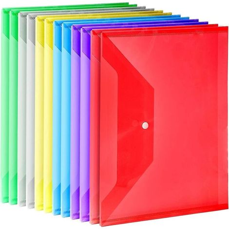 12 Pack Plastic Envelopes, A4 Clear File Organizer With Snaps,6 Colors