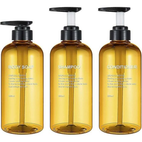 Lot De 3 Bouteilles De Shampoing Vides De 17 Oz, Bouteilles À Pompe En Plastique Jaune De 500 Ml Avec Récipients Distributeurs De Savon