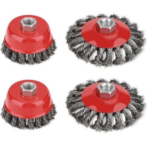 Ensemble De 4 Brosses Métalliques Pour Meuleuse – 2 Brosses De 75 Mm Et 2 De 105 Mm – Fil D'Acier Épais – Filetage M14 Pour Machines Rotatives 1000 Pcs