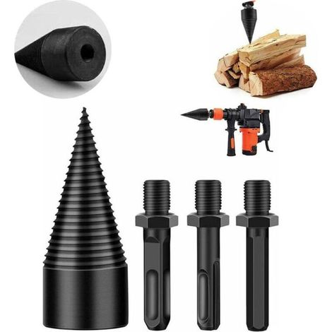 Fendeuse De Bûches Fendeuse À Bois, Perceuse Robuste Vis Cône Conducteur Feu Fendeuse Visseuse À Cône Bois De Chauffage Bois Outil De Coupe Avec Tige Hexagonale, Queue Carrée, Tige Ronde (32mm) Ci