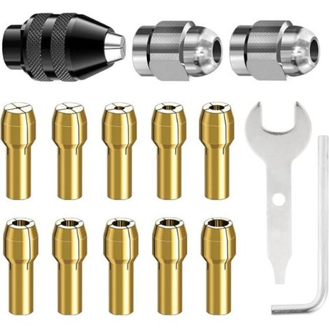 15 Pièces Mandrin Perceuse, Accessoires Pour Outil Rotatif, 0,8mm À 3,2mm Remplacement 4486 Mandrin À Changement Rapide, Remplacement 4485 Pince De Serrage En Laiton Écrou Metal