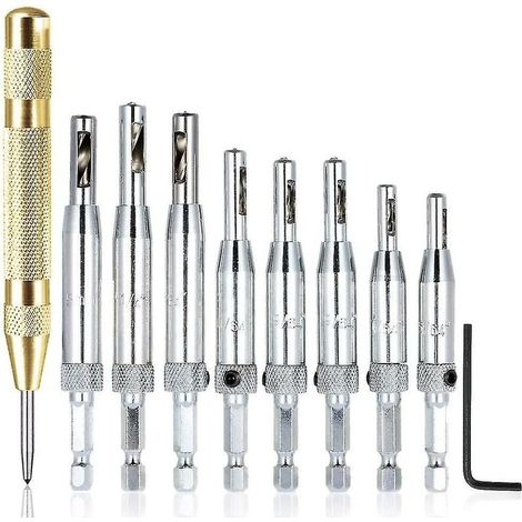 8 Pieces Center Drill Bit Sets Elf-centering Hinge Drill Hole Punch Woodworking Tools For 1/4'' Furniture Door