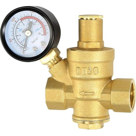 Réducteur De Pression Eau Dn20 3/4 Pouce – Manomètre Intégré – Laiton Haute Dureté – Pression Maximale 1,6 Mpa – Installation Facile