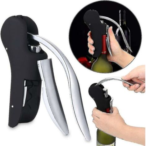 Wine Opener - Black Vertical Lever Corkscrew With Foil Cutter