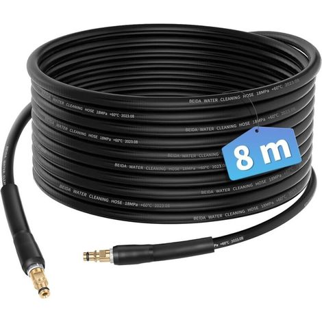 Tuyau Flexible Haute Pression 8m – Compatible Kärcher K2 K3 K4 K5 K6 K7 – Résistant Jusqu'à 180 Bar – Connecteur Rapide Pour Installation Facile
