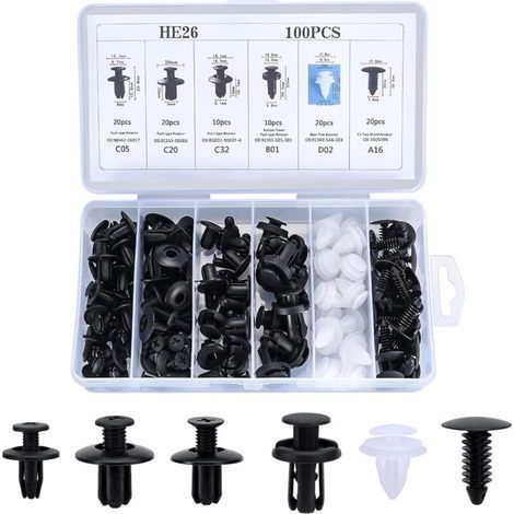 Kit De 100 Clips De Fixation Voiture – 6 Tailles Pour Pare-chocs Et Portes – Plastique Résistant À L'Usure – Installation Facile
