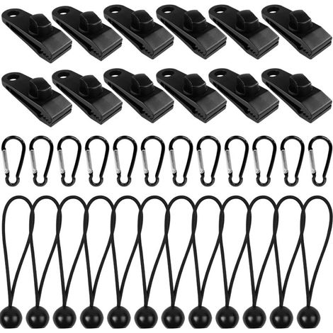 Lot De 12 Clips De Bâche Imperméables – Cordon Élastique En Nylon – Mousquetons En Alliage D'Aluminium – Fixation Pour Camping Et Auvents