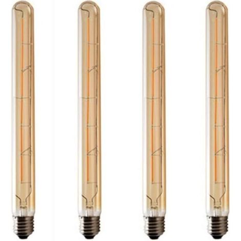 Lot De 4 Ampoules T300 Long Tube, Filament Led Edison, 6w Culot E27 Blanc Chaud, Verre Ambré Pour Décorative Ampoule, Ac 220-240v