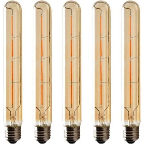Lot De 5 Ampoules T225 Long Tube, Filament Led Edison, 6w Culot E27 Blanc Chaud, Verre Ambré Pour Décorative Ampoule, Ac 220-240v