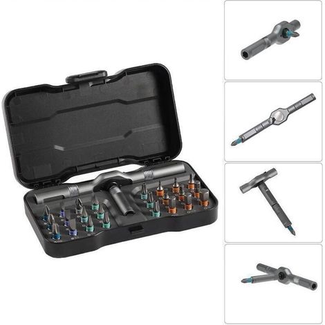 Ensemble De Tournevis À Cliquet Magnétique Rotatif 24 En 1 Outil De Réparation Multifonction Avec Manche Amovible Pour Le Bricolage Et L'Usage Professionnel.