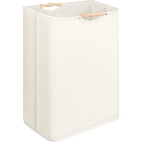 Panier À Linge Pliable 60l – Manche En Bois – Tissu Robuste Avec Revêtement Pe Imperméable – Dimensions 55 X 40 X 27 Cm
