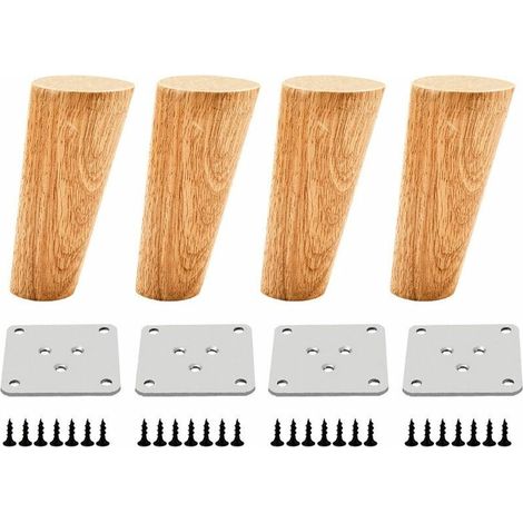 Lot De 4 Pieds De Meuble En Chêne 10cm – Fixation Par Plaques Et Vis – Pour Table, Lit, Armoire – Installation Rapide