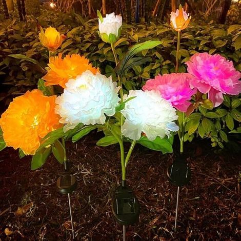 Lampes Solaires D'Extérieur Pour Jardin, Lot De 3 Lampes Solaires En Forme De Fleurs De Pivoine Plus Grandes Et Plus Réalistes, Grand Panneau Solaire, Lampes Solaires Led Étanches Pour Jardin, Terrass