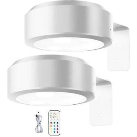 Lampe De Dessin Murale Sans Fil Avec Télécommande, Luminosité Réglable, Rechargeable, Lampe De Dessin Rgb 13 Couleurs, Luminosité Réglable - Blanc (lot De 2)