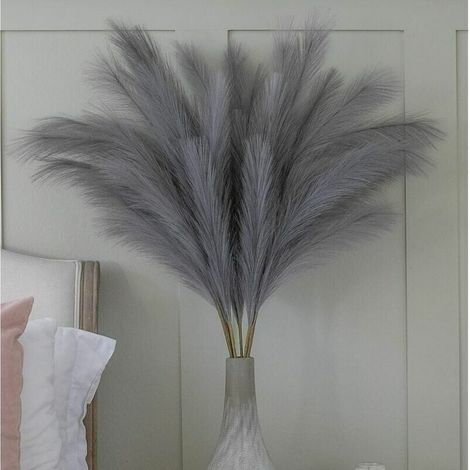 Bouquet De Fleurs Plume Grande Herbe De Pampa Gris Faux 70cm – 5 Tiges Extra Moelleuses – Décoration Boho Pour Salon Et Mariage
