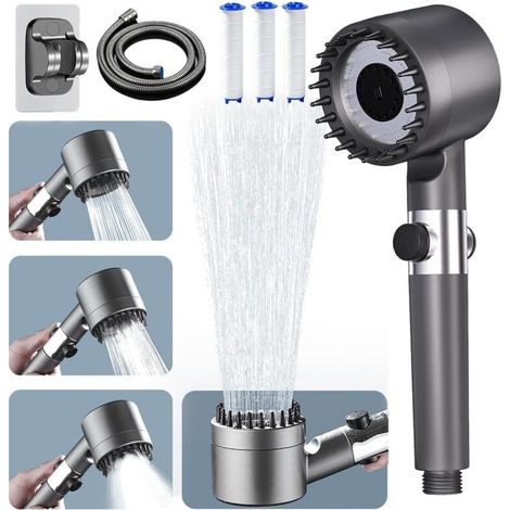 Pommeau De Douche Avec Flexible 1,5 M, Pommeau De Douche À Économie D'Eau Avec Filtre, Type De Jet 3+1, Pommeau De Douche Économique, Douchette À Main Pour Eau Dure, Pommeau De Douche Filtré