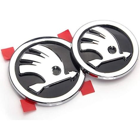 2 Pièces Badge Calandre 3d Autocollant En Métal Pour Skoda Décoration De Carrosserie Logo Style