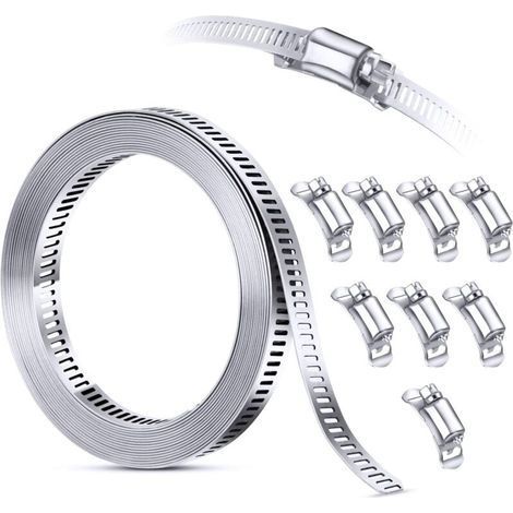 Collier De Serrage En Acier Inoxydable 304 – Longueur 12 Pieds – 8 Attaches Robustes – Pour Applications Automobiles Et Conduits D'Aération