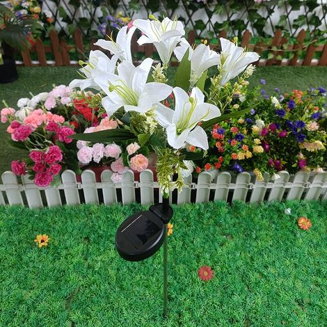 Lot De 2 Lampes Solaires De Jardin Avec 14 Fleurs De Lys, Lampes Solaires De Jardin, Lampes Solaires De Fleurs, Lampes Décoratives D'Extérieur Étanches