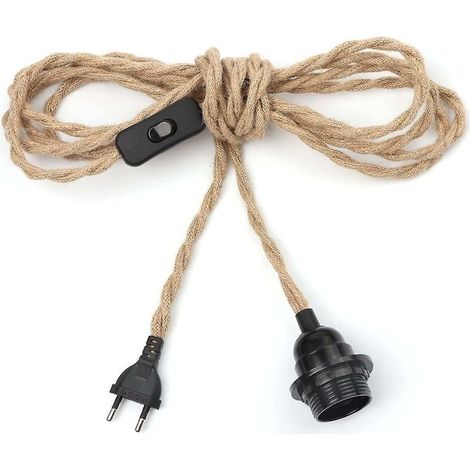Hemp Rope Chandelier 4.5m Cable, E27 Socket Switch With Bulb Cable Wire, For Diy Lamp Pendant Light Industrial Pendant Light Chandelier Vintage Electr