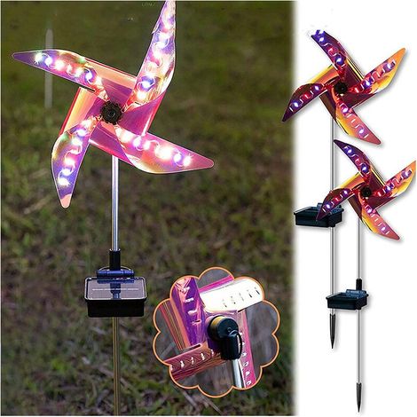 2 Pièces Moulin À Vent Solaire Lumières Étanche Quatre Couleurs Créatif Plug-in Cour Jardin Décoration Extérieure Led Lumières De Pelouse