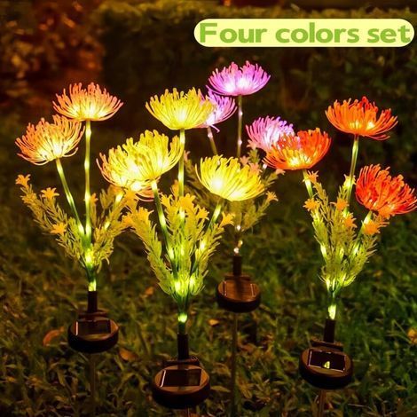 Lot De 4 Lampes Solaires De Jardin En Forme De Fleur, Pour Décoration De Jardin Extérieur, Étanchéité Ip65, Charge Automatique, Changement De Couleur, Éclairage Solaire De Jardin, Éclairage Solaire De
