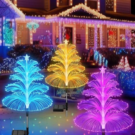 Lumière D'Arbre Décorative De Noël Solaire, Lumière De Méduse Imperméable D'Extérieur, 5 Couches De Fibre Optique, 7 Couleurs Changeantes, Adaptée À La Cour Et Plus Encore