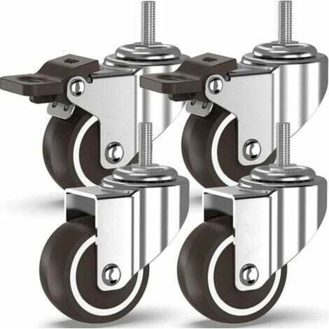 Roulettes Pivotantes 4 À Tiges Filetées, Roulettes Pour Meubles, Roues À Freins Pour Transport Industriel De Planches (50 Mm Avec Tiges M10, 2 Avec Freins, 2 Sans Freins)