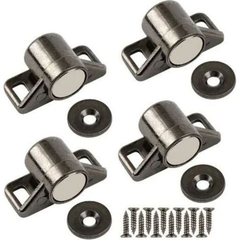Loquet Magnétique En Alliage De Zinc Noir – Lot De 4 – Pour Portes Coulissantes, Armoires Et Tiroirs – Installation Rapide Avec Accessoires Inclus