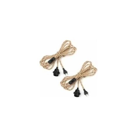 2 Paires De Câbles De 4,5 M En Corde De Chanvre Pour Lustre, Douille E27 Avec Interrupteur Et Câble D'Ampoule Pour Lustre Industriel, Douille De Suspension, Fil Vintage