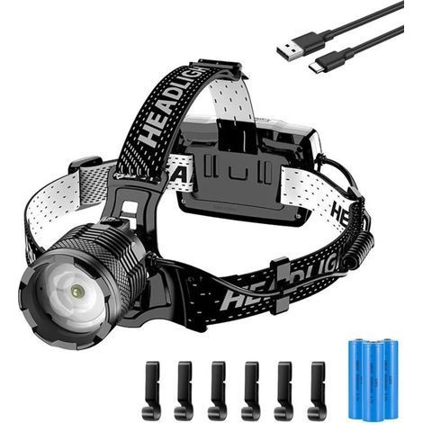 Lampe Frontale Led Rechargeable Usb-c 90000 Lumens – 4 Modes D'Éclairage – Angle Réglable 90° – Étanchéité Ip65 Pour Camping Et Randonnée - 9000mah