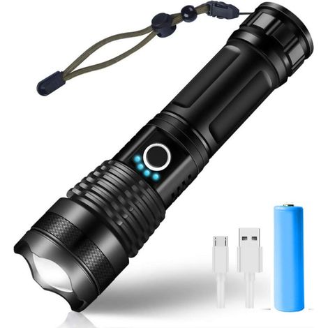 Lampe Torche Led Rechargeable 3000 Lumens – Étanchéité Ipx7 – 5 Modes D'Éclairage – Portée Jusqu'à 1650 Pieds – Batterie 5000 Mah Incluse - Xhp50