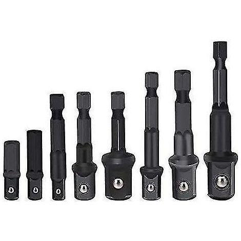 8 Piece Drill Socket Adapter Set, Hex Shank Impact Driver Socket Adapter, Socket To Bit Adapter 1/4" 3/8" 1/2" Impact Driver Adapter