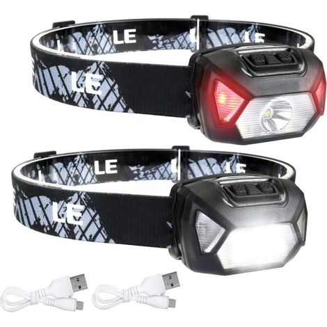 Lot De 2 Lampes Frontales Led Rechargeables, 300 Lumens, Lumière Blanche Et Rouge, 6 Modes D'Éclairage Ipx4, Adaptées Pour Le Cyclisme, Le Camping, La Randonnée, Le Bricolage – Lot De 2