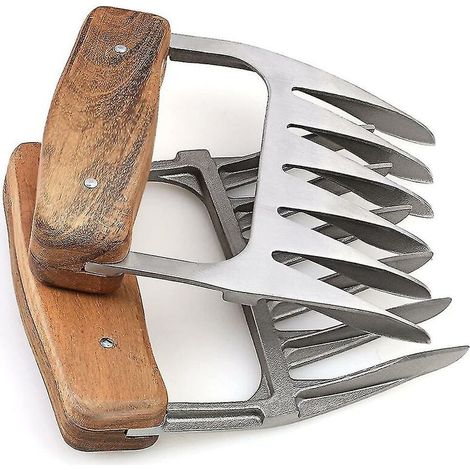 Griffe D'Ours En Acier Inoxydable Pour Barbecue – Poignées En Bois Dur – Pour Déchiqueter, Transporter Et Soulever La Viande – Facile À Nettoyer
