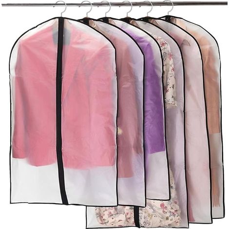 Housses À Vêtements Zippées , Lot De 6, Anti-poussière Et Anti-mites, Peva Translucide, Imperméables Et Respirantes, 60 X 140 Cm, Noires