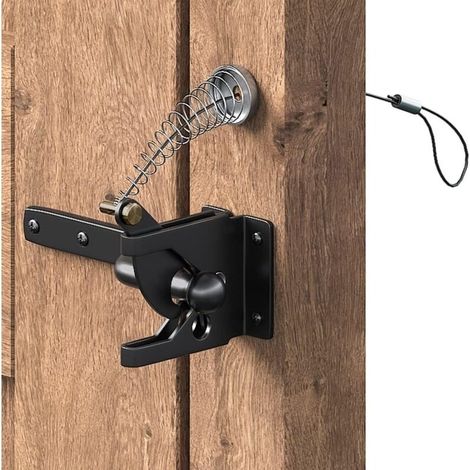 Loquet De Portail En Acier Au Carbone Noir – Verrouillage Automatique – Câble Et Ressort En Acier Inoxydable – Installation Facile Sans Outils